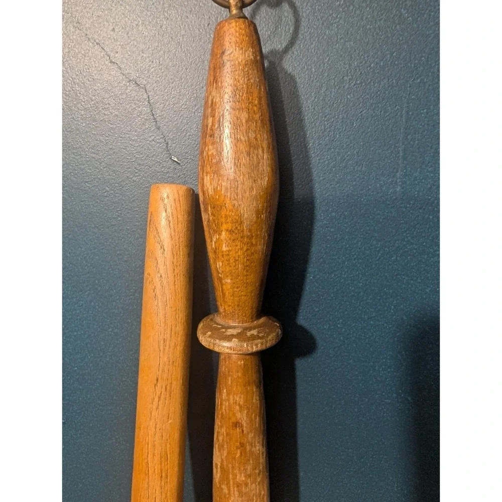 VTG Wooden Butter Paddle & Turned Stirring Stick Set - 2pc Rustic Farmhouse Lot